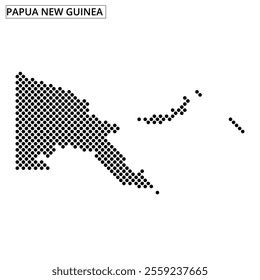 Dotted representation of Papua New Guinea showcasing its unique geographical shape and features.