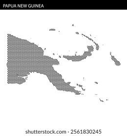 Dotted representation of Papua New Guinea showcasing its unique geographical shape and features.