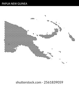 Dotted representation of Papua New Guinea showcasing its unique geographical shape and features.