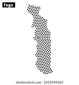 A dotted representation showcases the unique shape and borders of Togo, emphasizing its slim, elongated form.