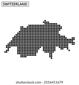 A dotted representation of Switzerland displays the country's geographical outline, highlighting its unique shape and location in Europe.