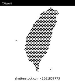 A dotted representation of Taiwan's geographical shape, emphasizing its unique outline against a plain background.