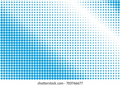 Dotted retro backdrop, panels with dots, points, circles, rounds. Comic pattern. Halftone background. Blue and white color. Design element for web banners, posters, cards, wallpaper, sites.  