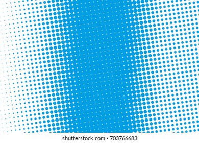 Dotted retro backdrop, panels with dots, points, circles, rounds. Comic pattern. Halftone background. Blue and white color. Design element for web banners, posters, cards, wallpaper, sites.  