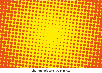 Dotted retro backdrop, panels with dots, points, circles, rounds. Comic pattern. Halftone background. Orange-yellow color.  Design element for web banners, posters, cards, wallpaper, sites, covers