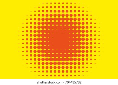 Dotted retro backdrop, panels with dots, points, circles, rounds. Comic pattern. Halftone background. Orange-yellow color.  Design element for web banners, posters, cards, wallpaper, sites, covers