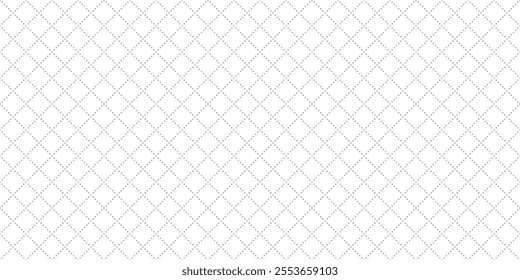 Dotted rhombus geometric seamless pattern. Dash diagonal cross line seamless pattern. Diagonal squares background. Squares grid texture. Vector illustration isolated on white background.