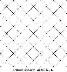 Dotted rhombus geometric seamless pattern. Dash diagonal cross line seamless pattern. Diagonal squares background. Squares grid texture. Vector illustration isolated on white background.