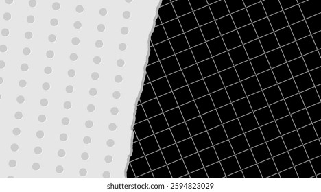 Dotted Ripped paper effect with a black grid background, creating a modern and textured visual