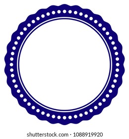Dotted rosette circular frame template. Vector draft element for stamp seals in blue color.