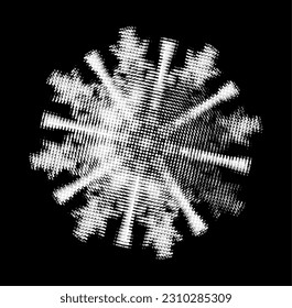 A dotted rotating snowflake with rotation tracks and a selected sector, on a dark background (background example). Vector.