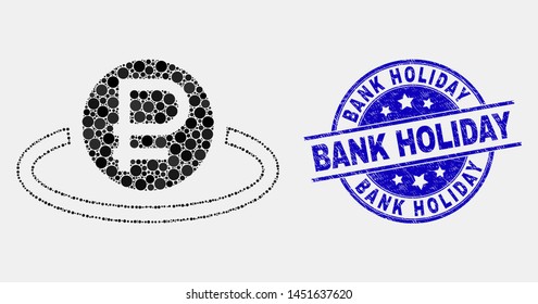 Dotted rouble area mosaic icon and Bank Holiday seal stamp. Blue vector rounded grunge seal with Bank Holiday caption. Vector collage in flat style.