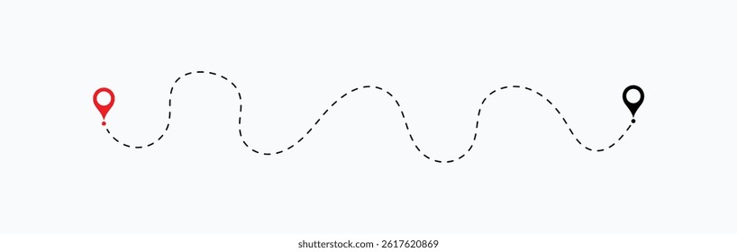dotted route line the way airplane. Flying with a dashed line from the starting point and along the path - stock vector.
