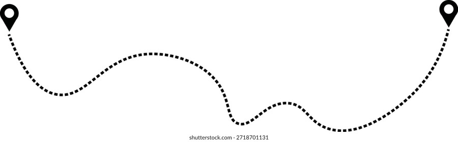 Dotted route path with map location pins navigation vector
