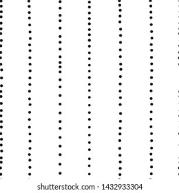 Dotted row hand drawn vector seamless pattern. Geometrical simple balck polka dot texture. Monochrome illustration on white background. Abstract wallpaper, background textile design