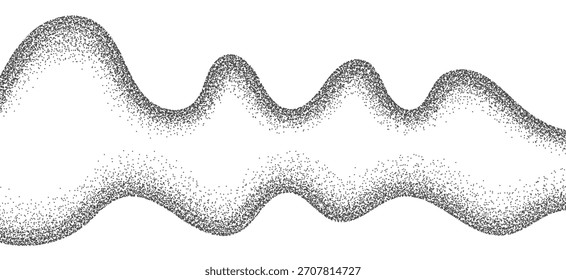 Textura de grano de arena punteada de fondo de patrón ondulado. Ondas punteadas de puntos Abstractas, líneas punteadas de ruido negro, textura de arena, efecto granulado. Ilustración vectorial aislada en blanco.