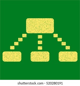 Dotted Scheme grainy textured icon for overlay watermark stamps. Flat symbol with dirty texture. Dotted vector yellow ink rubber seal stamp with grunge design on a green background.