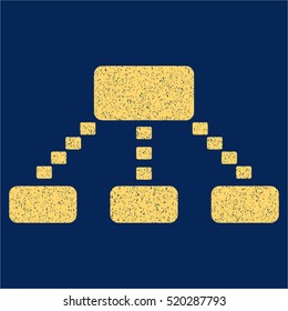 Dotted Scheme grainy textured icon for overlay watermark stamps. Flat symbol with dirty texture. Dotted vector yellow ink rubber seal stamp with grunge design on a blue background.