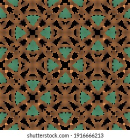 Dotted seamless pattern. Colorful circles background. Vector repeat otnamental modern backdrop. Textured geometric ornaments with dots, circles, geometrical shapes, triangles. Modern trendy design.