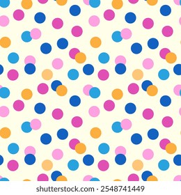 Dotted Seamless pattern. Polka Dot Playful background. Abstract Colorful confetti. Simple dots Illustration. Template for Child Birthday Party Carnival scrapbook wrapping Paper Design