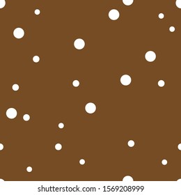 Dotted seamless pattern. White Polka Dot on brown background Background. Vector illustration. Monochrome minimalist graphic design. Wallpaper, furniture fabric, textile.