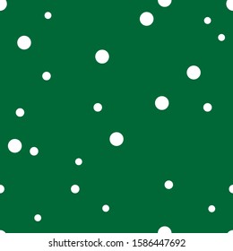 Dotted seamless pattern. White Polka Dot on green background Background. Vector illustration. Monochrome minimalist graphic design. Wallpaper, furniture fabric, textile.