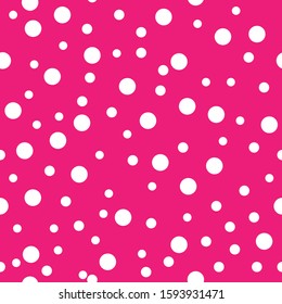 Dotted seamless pattern. White Polka Dot on pink background Background. Vector illustration. Monochrome minimalist graphic design. Wallpaper, furniture fabric, textile.