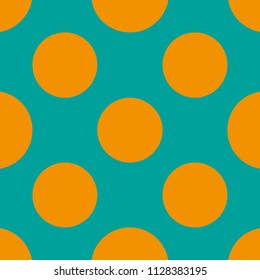 Dotted seamless pattern. Yellow dots on blue-green background. Fabric, wrapping print. Vector illustration.