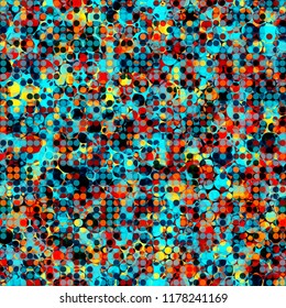 Dotted seamless texture. Red, blue, black, yellow colors. Abstract vector background for web page, banners backdrop, fabric, home decor, wrapping