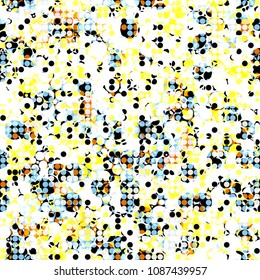 Dotted seamless texture. Yellow, blue, white, black colors. Digital pattern. Abstract vector background for web page, banners backdrop, fabric, home decor, wrapping