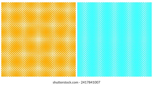 Dotted Seamless Vector Patterns. Neon Colors. Simple Geometric Endless Prints with Abstract Spots Isolated on a Yellow and Vibrant Blue Background. RGB. Vivid Repeatable Design in Retro Style.