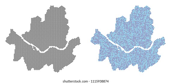 Dotted Seoul city map version. Vector territory plans in black color and blue color tints. Abstract mosaic of Seoul city map done from small circle pixel pattern.