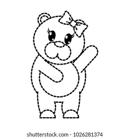dotted shape adorable female bear animal with hand up