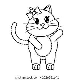 dotted shape adorable female cat animal with hand up