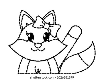 dotted shape adorable female fox animal with hand up