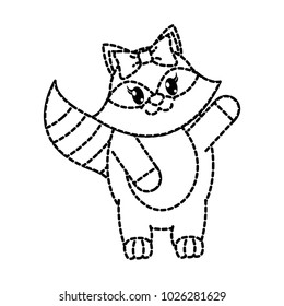 dotted shape adorable female raccoon animal with ribbon bow