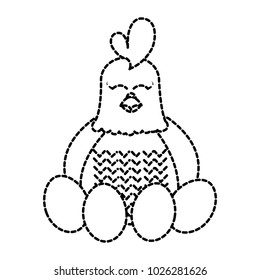 dotted shape adorable hen farm animal with eggs