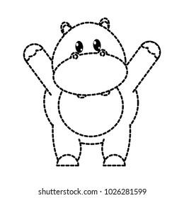 dotted shape adorable hippopotamus wild animal with hands up