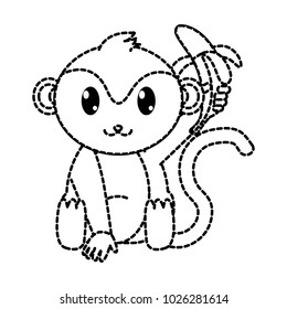 dotted shape adorable monkey wild animal with banana in the hand