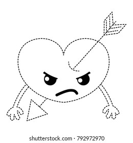 dotted shape angry heart with arrow kawaii and arms