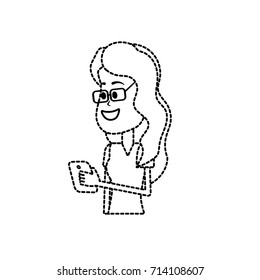 dotted shape beauty woman with hairstyle and smartphone in the hand