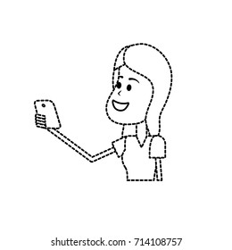 dotted shape beauty woman with hairstyle and smartphone in the hand