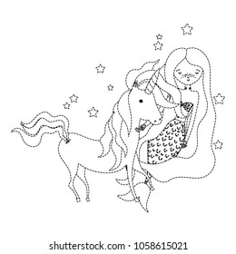 dotted shape beauty woman siren with nice unicorn