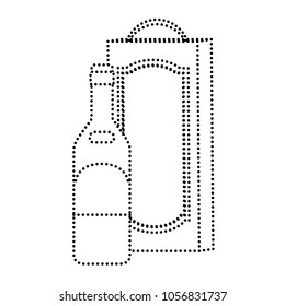 dotted shape bottle wine with shopping bag object