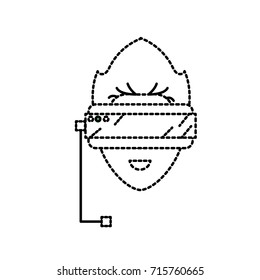 dotted shape boy face with 3d glasses to dimension experience