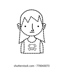 dotted shape boy rocker with skull t-shirt and long hair
