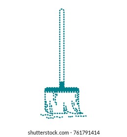 dotted shape broom sweep equipment to clean house vector illustration