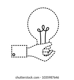 dotted shape businessman hand with bulb idea inspiration