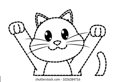 dotted shape cat cute animal with hands up