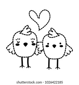 dotted shape chicks couple together and love heart